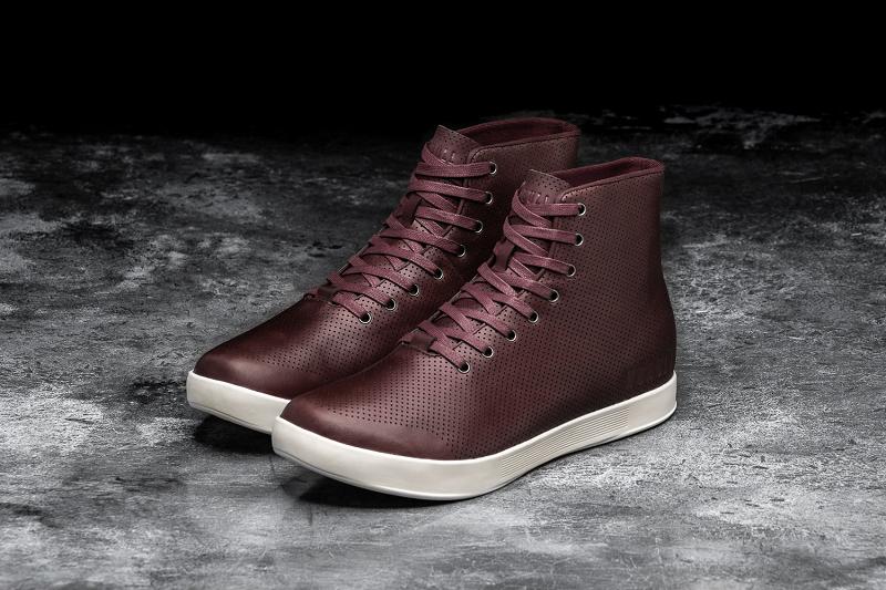 Burgundy Nobull High-Top Burgundy Leather Men's Trainers | CA X1407Y